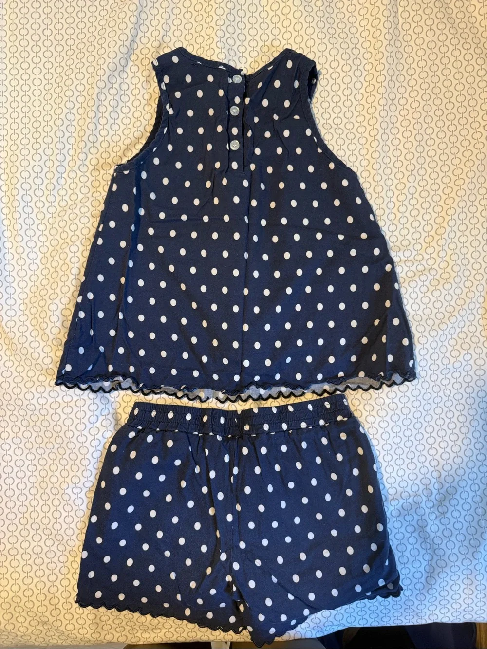 Girls Navy Polka Dot Pajama Set — Sleeveless Top & Shorts